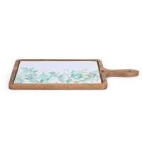 Ceramic cheese cutting board set with wooden tray