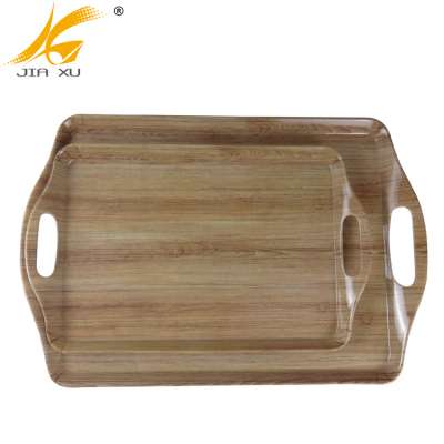 rectangle wood grain melamine handle tray wholesale customized serving tray